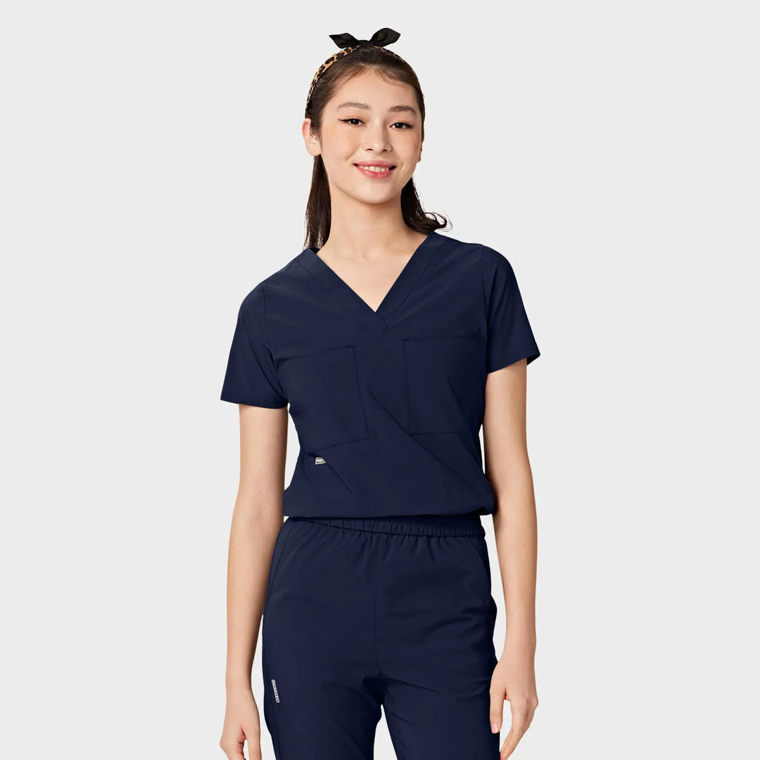 Parkley Scrubs Women's Valencia ABC Tuck Band V-Neck Scrub Top Navy | scrub-supply.com