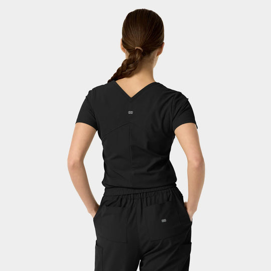 Parkley Scrubs Women's Celine Kinetic Tuck Band V-Neck Scrub Top Black | scrub-supply.com