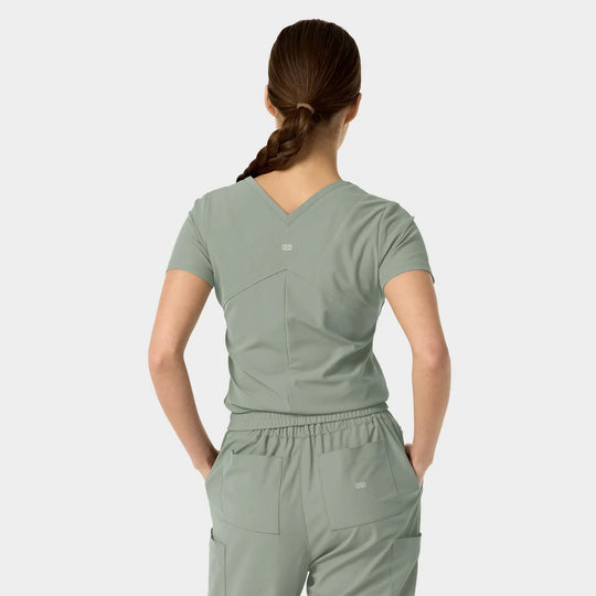 Parkley Scrubs Women's Celine Kinetic Tuck Band V-Neck Scrub Top Camp Green | scrub-supply.com