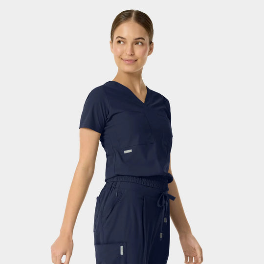 Parkley Scrubs Women's Celine Kinetic Tuck Band V-Neck Scrub Top Navy | scrub-supply.com