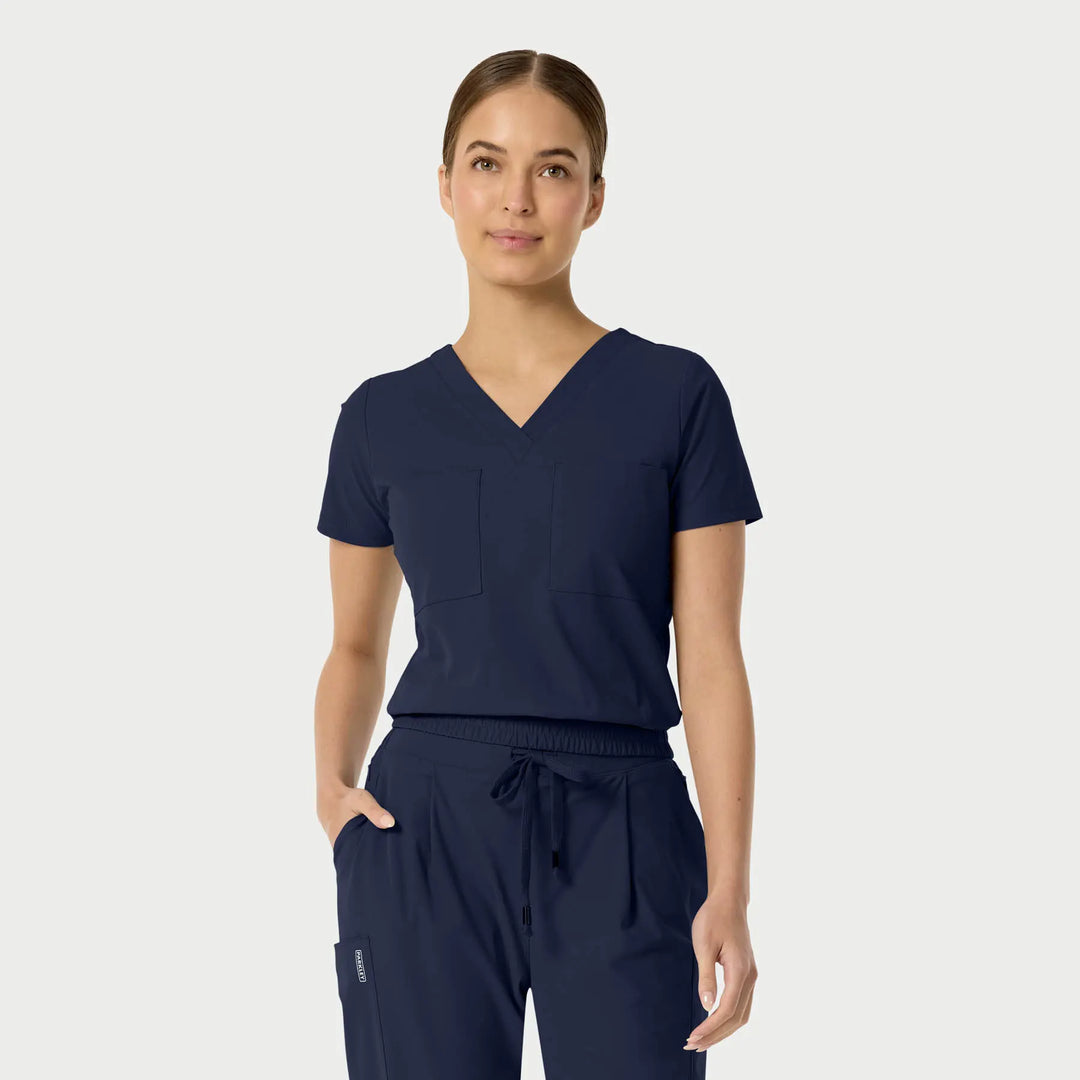 Parkley Scrubs Women's Celine Kinetic Tuck Band V-Neck Scrub Top Navy | scrub-supply.com