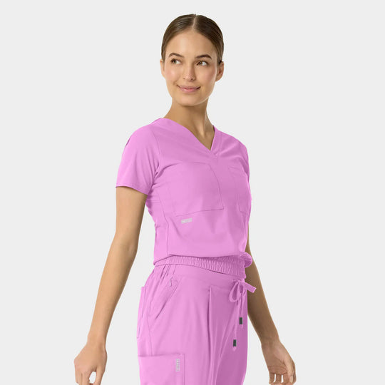 Parkley Scrubs Women's Celine Kinetic Tuck Band V-Neck Scrub Top Pink Purple | scrub-supply.com