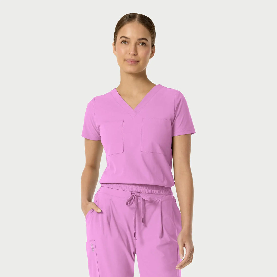 Parkley Scrubs Women's Celine Kinetic Tuck Band V-Neck Scrub Top Pink Purple | scrub-supply.com