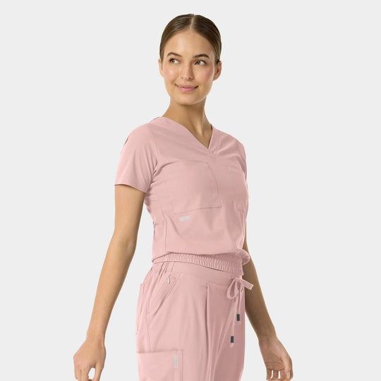 Parkley Scrubs Women's Celine Kinetic Tuck Band V-Neck Scrub Top Rose | scrub-supply.com