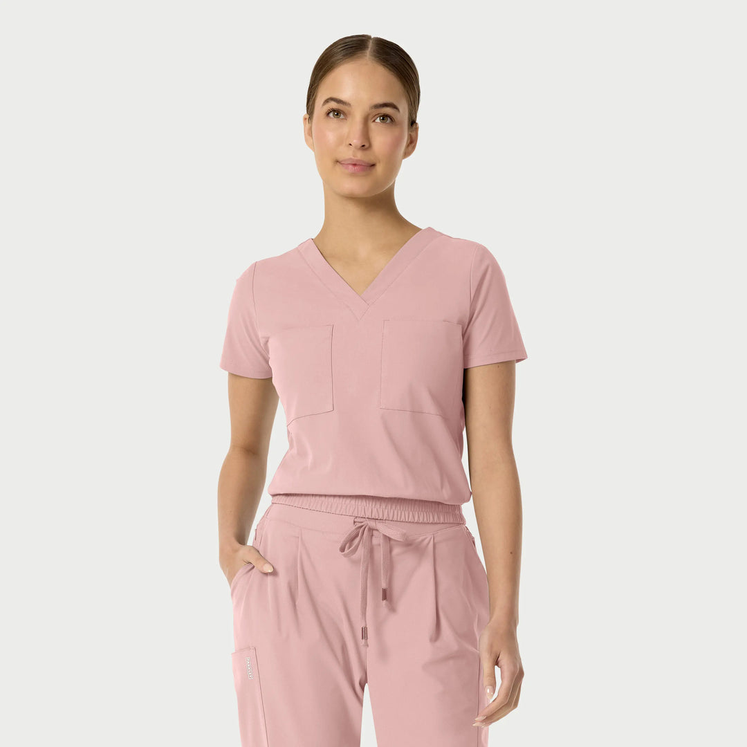 Parkley Scrubs Women's Celine Kinetic Tuck Band V-Neck Scrub Top Rose | scrub-supply.com