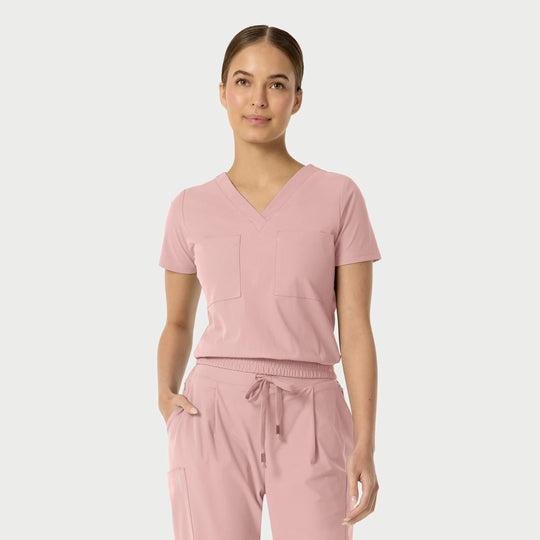 Parkley Scrubs Women's Celine Kinetic Tuck Band V-Neck Scrub Top Rose | scrub-supply.com