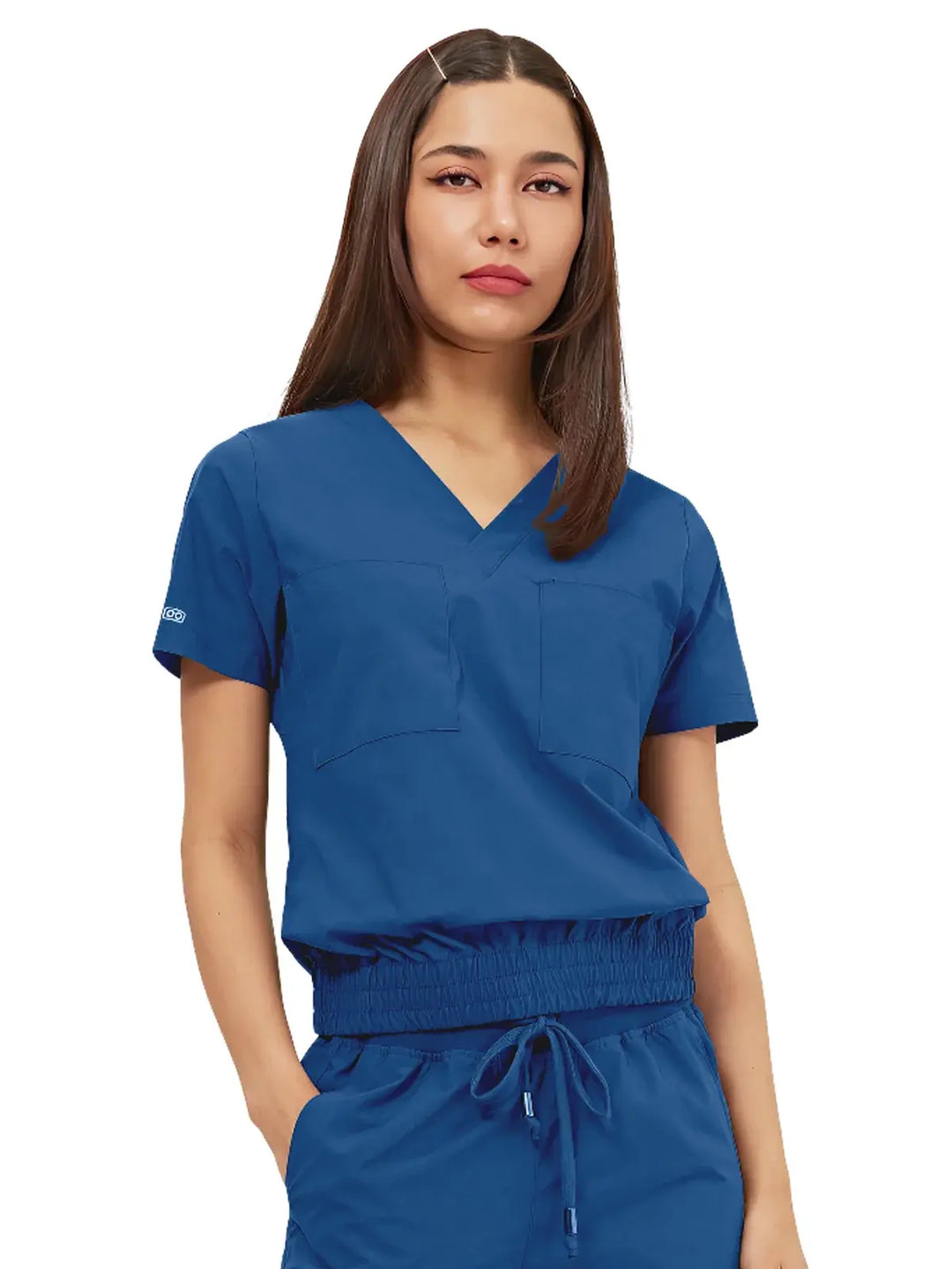 Parkley Scrubs Women's Quantum Luna Tuck Band V-neck Scrub Top Royal Blue | scrub-supply.com