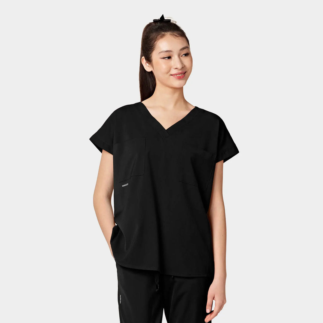 Parkley Scrubs Women's Remy ABC Dolman Scrub Top Black | scrub-supply.com
