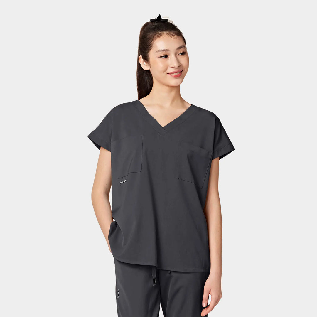 Parkley Scrubs Women's Remy ABC Dolman Scrub Top Charcoal | scrub-supply.com