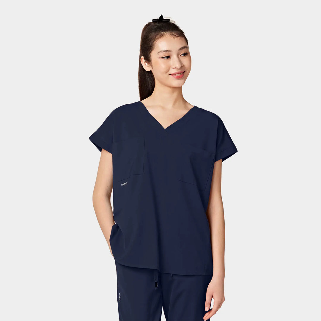 Parkley Scrubs Women's Remy ABC Dolman Scrub Top Navy | scrub-supply.com