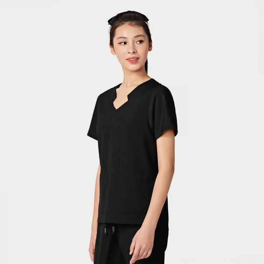 Parkley Scrubs Women's Tess ABC Two-Pocket Mandarin Scrub Top Black | scrub-supply.com