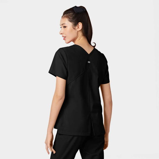 Parkley Scrubs Women's Tess ABC Two-Pocket Mandarin Scrub Top Black | scrub-supply.com