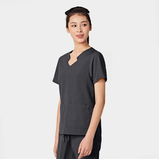 Parkley Scrubs Women's Tess ABC Two-Pocket Mandarin Scrub Top Charcoal | scrub-supply.com