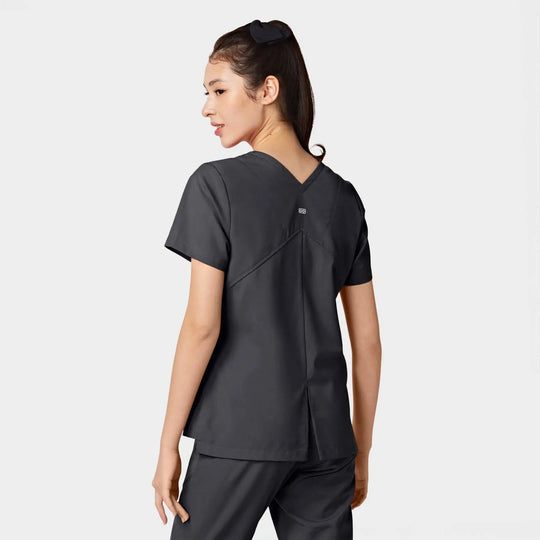 Parkley Scrubs Women's Tess ABC Two-Pocket Mandarin Scrub Top Charcoal | scrub-supply.com