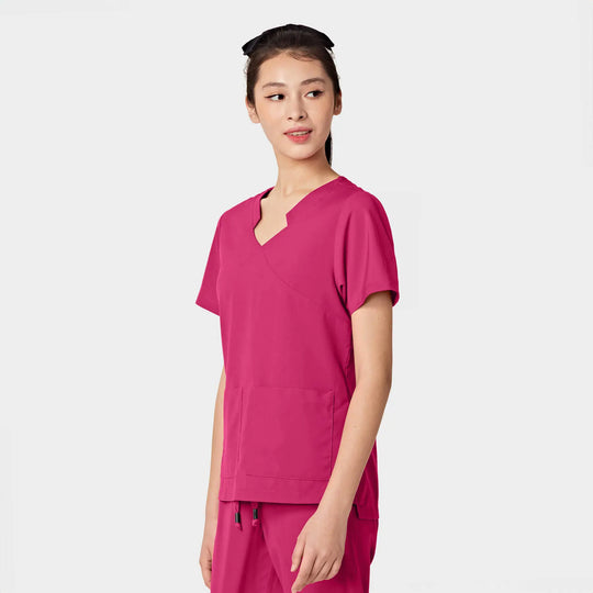 Parkley Scrubs Women's Tess ABC Two-Pocket Mandarin Scrub Top Hot Pink | scrub-supply.com