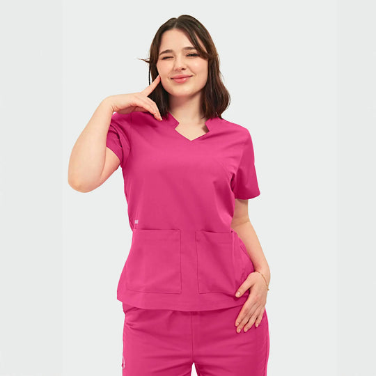 Parkley Scrubs Women's Tess ABC Two-Pocket Mandarin Scrub Top Hot Pink | scrub-supply.com