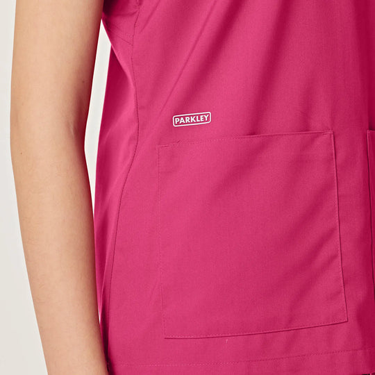 Parkley Scrubs Women's Tess ABC Two-Pocket Mandarin Scrub Top Hot Pink | scrub-supply.com