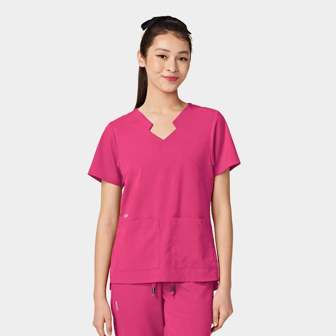 Parkley Scrubs Women's Tess ABC Two-Pocket Mandarin Scrub Top Hot Pink | scrub-supply.com