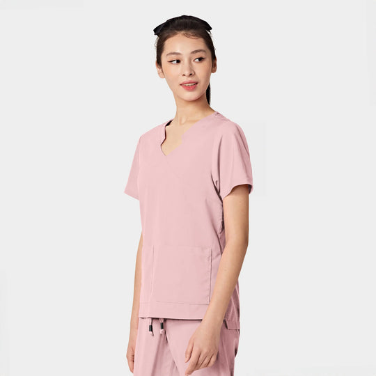 Parkley Scrubs Women's Tess ABC Two-Pocket Mandarin Scrub Top Light Pink | scrub-supply.com