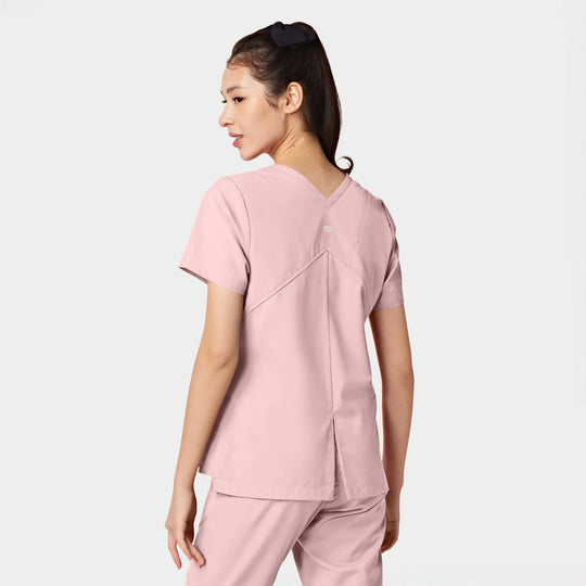 Parkley Scrubs Women's Tess ABC Two-Pocket Mandarin Scrub Top Light Pink | scrub-supply.com