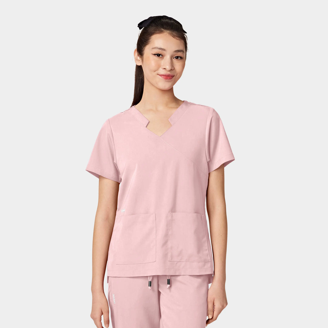 Parkley Scrubs Women's Tess ABC Two-Pocket Mandarin Scrub Top Light Pink | scrub-supply.com