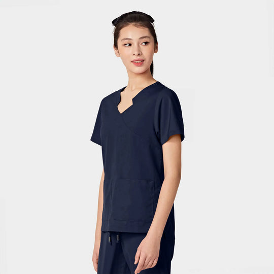 Parkley Scrubs Women's Tess ABC Two-Pocket Mandarin Scrub Top Navy | scrub-supply.com