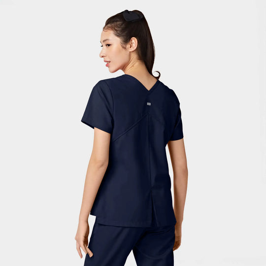 Parkley Scrubs Women's Tess ABC Two-Pocket Mandarin Scrub Top Navy | scrub-supply.com