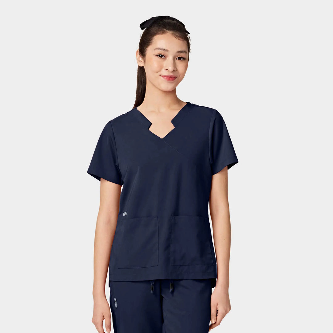Parkley Scrubs Women's Tess ABC Two-Pocket Mandarin Scrub Top Navy | scrub-supply.com