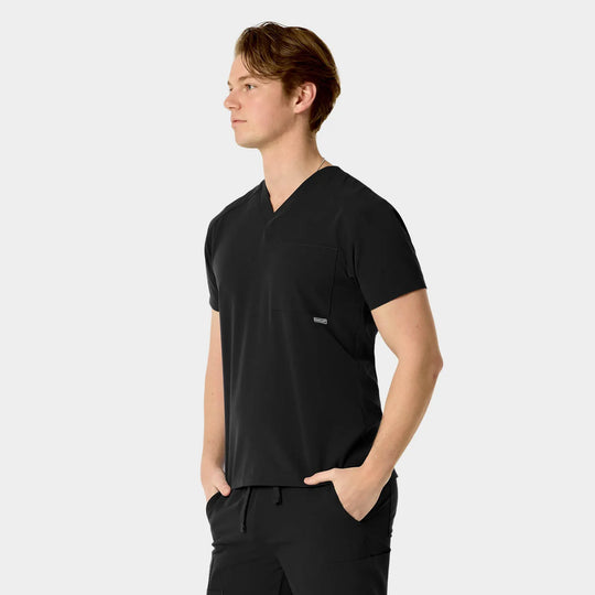 Parkley Scrubs Men's Santiago ABC Chest Pocket Basic Scrub Top Black | scrub-supply.com