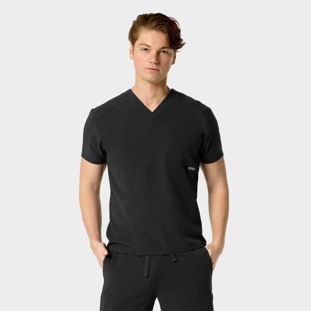 Parkley Scrubs Men's Santiago ABC Chest Pocket Basic Scrub Top Black | scrub-supply.com