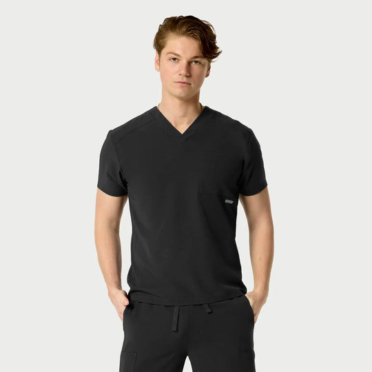 Parkley Scrubs Men's Santiago ABC Chest Pocket Basic Scrub Top Black | scrub-supply.com