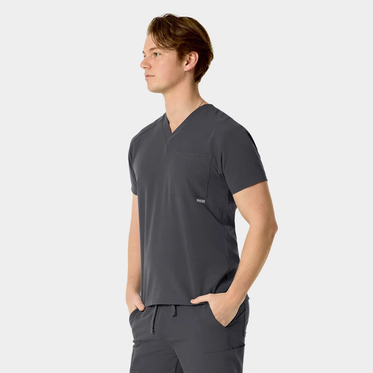 Parkley Scrubs Men's Santiago ABC Chest Pocket Basic Scrub Top Charcoal | scrub-supply.com