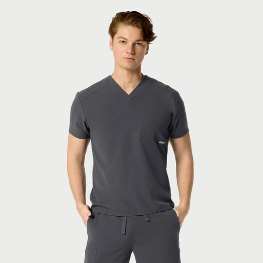 Parkley Scrubs Men's Santiago ABC Chest Pocket Basic Scrub Top Charcoal | scrub-supply.com