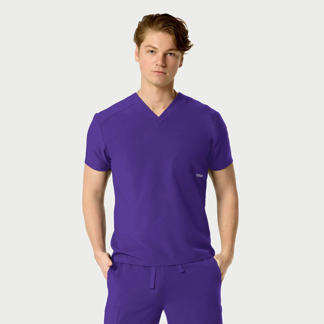 Parkley Scrubs Men's Santiago ABC Chest Pocket Basic Scrub Top Dark Purple | scrub-supply.com