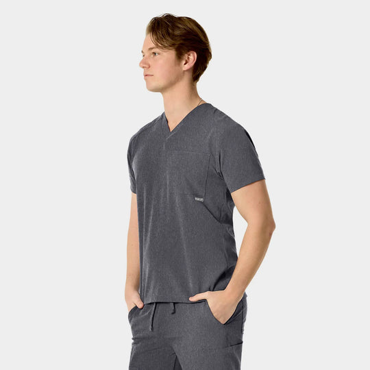 Parkley Scrubs Men's Santiago ABC Chest Pocket Basic Scrub Top Heather Grey | scrub-supply.com