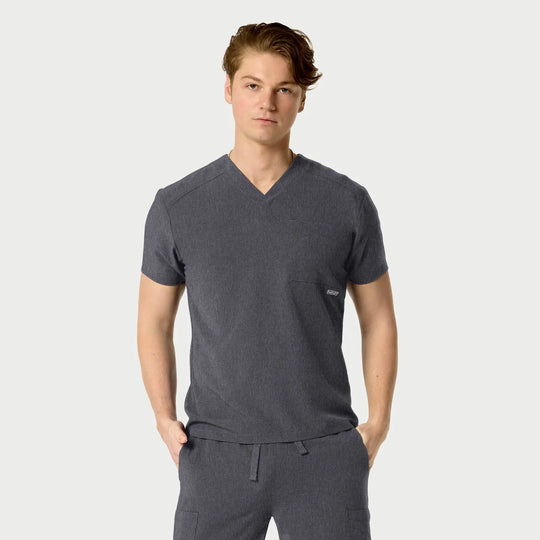 Parkley Scrubs Men's Santiago ABC Chest Pocket Basic Scrub Top Heather Grey | scrub-supply.com