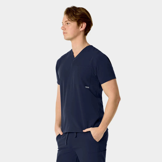 Parkley Scrubs Men's Santiago ABC Chest Pocket Basic Scrub Top Navy | scrub-supply.com