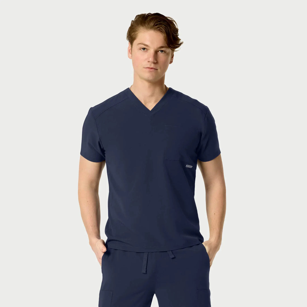 Parkley Scrubs Men's Santiago ABC Chest Pocket Basic Scrub Top Navy | scrub-supply.com
