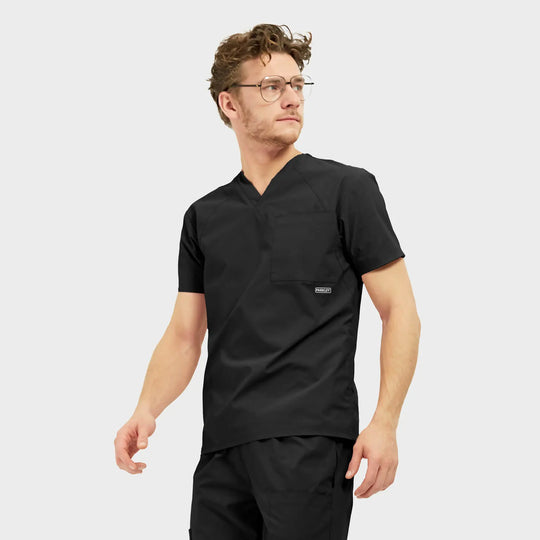 Parkley Scrubs Men's Atlas Kinetic 3-Pocket V-Neck Scrub Top Black | scrub-supply.com