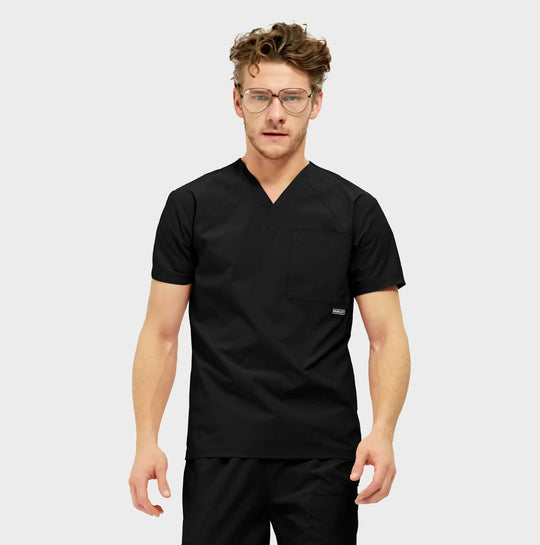 Parkley Scrubs Men's Atlas Kinetic 3-Pocket V-Neck Scrub Top Black | scrub-supply.com