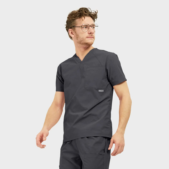 Parkley Scrubs Men's Atlas Kinetic 3-Pocket V-Neck Scrub Top Charcoal | scrub-supply.com