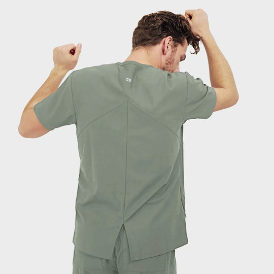 Parkley Scrubs Men's Atlas Kinetic 3-Pocket V-Neck Scrub Top Camp Green | scrub-supply.com