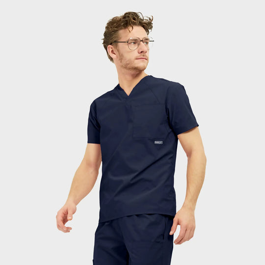 Parkley Scrubs Men's Atlas Kinetic 3-Pocket V-Neck Scrub Top Navy | scrub-supply.com