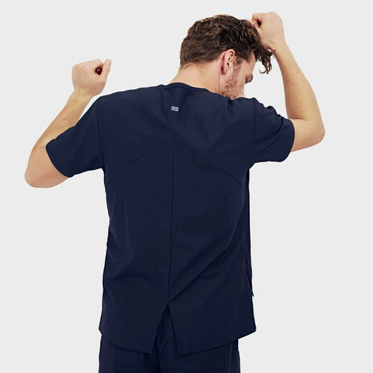 Parkley Scrubs Men's Atlas Kinetic 3-Pocket V-Neck Scrub Top Navy | scrub-supply.com