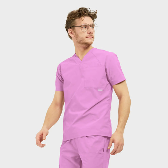 Parkley Scrubs Men's Atlas Kinetic 3-Pocket V-Neck Scrub Top Pink Purple | scrub-supply.com