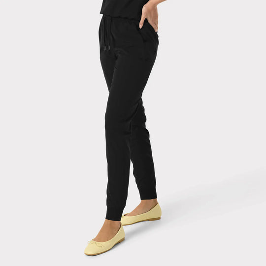 Parkley Scrubs Women's Yuna ABC Cargo Jogger Scrub Pant Black | scrub-supply.com
