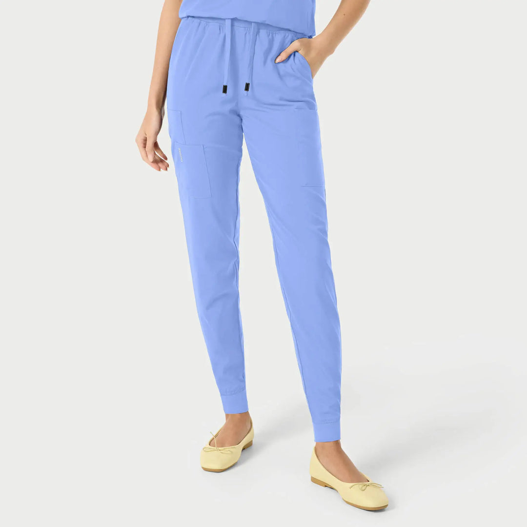 Parkley Scrubs Women's Yuna ABC Cargo Jogger Scrub Pant Ceil Blue | scrub-supply.com
