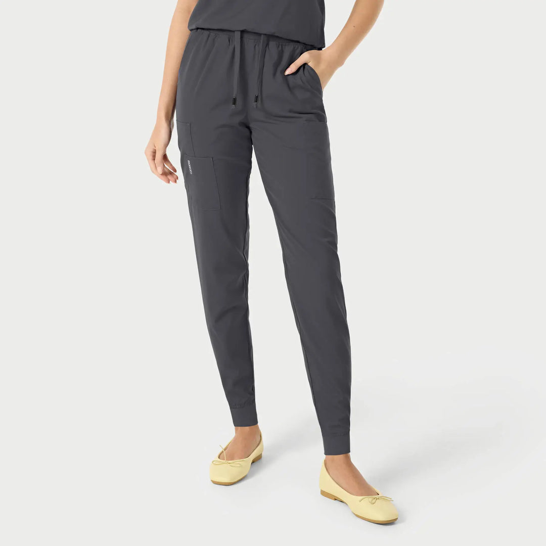 Parkley Scrubs Women's Yuna ABC Cargo Jogger Scrub Pant Charcoal | scrub-supply.com