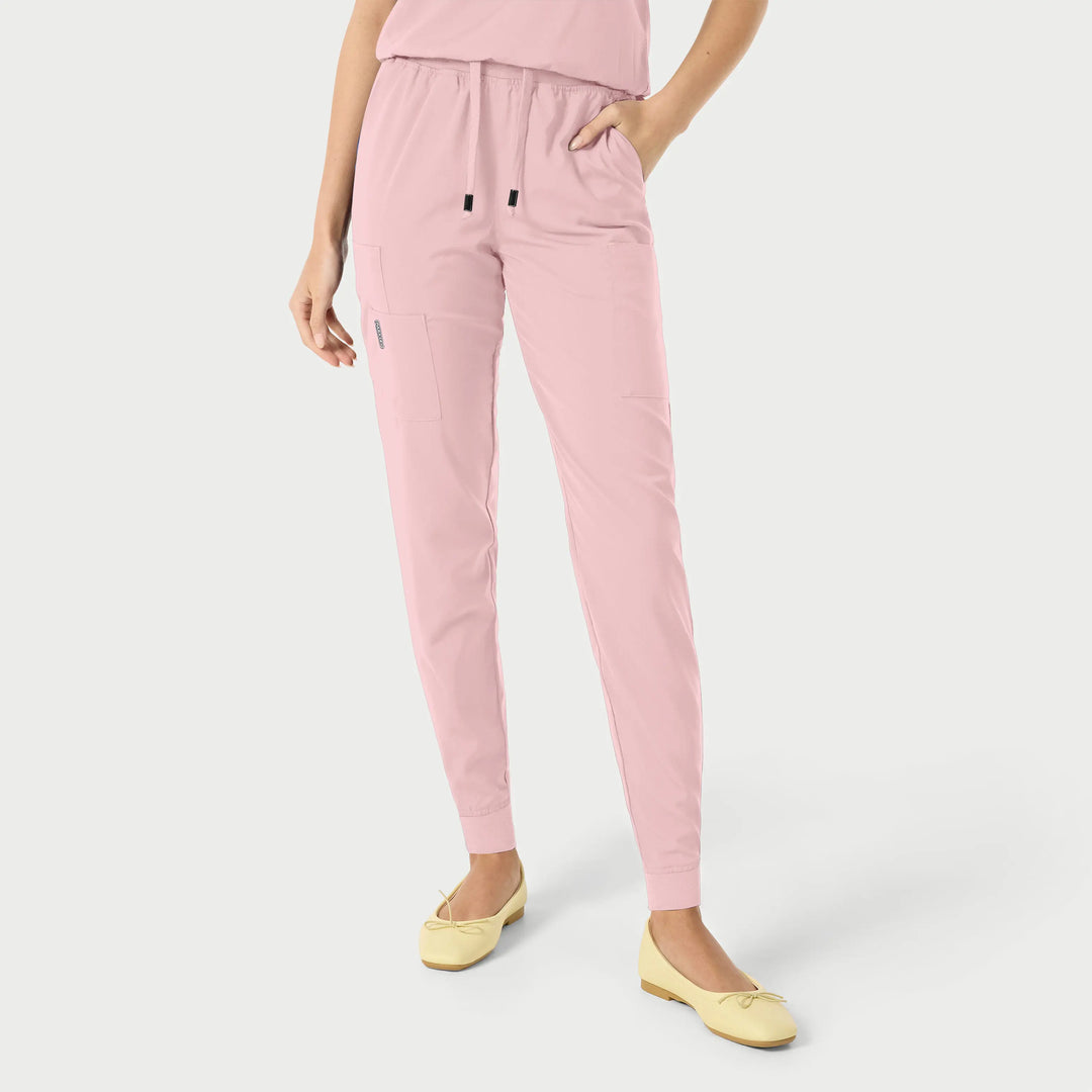 Parkley Scrubs Women's Yuna ABC Cargo Jogger Scrub Pant Light Pink | scrub-supply.com