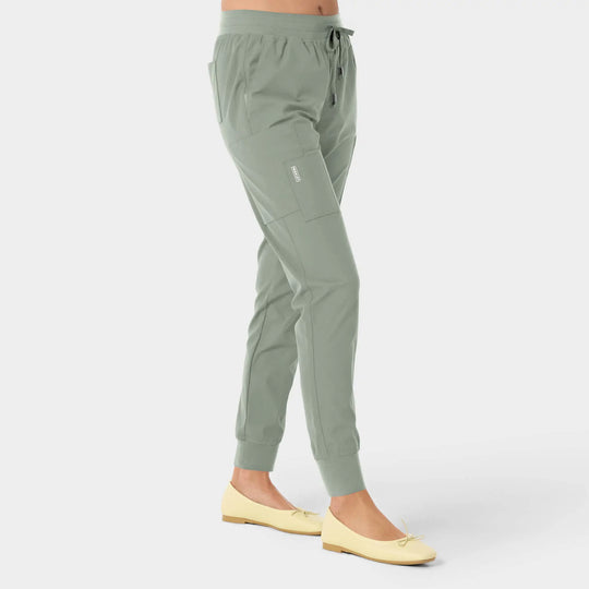 Parkley Scrubs Women's Calypso Kinetic Cargo Jogger Scrub Pant Camp Green | scrub-supply.com
